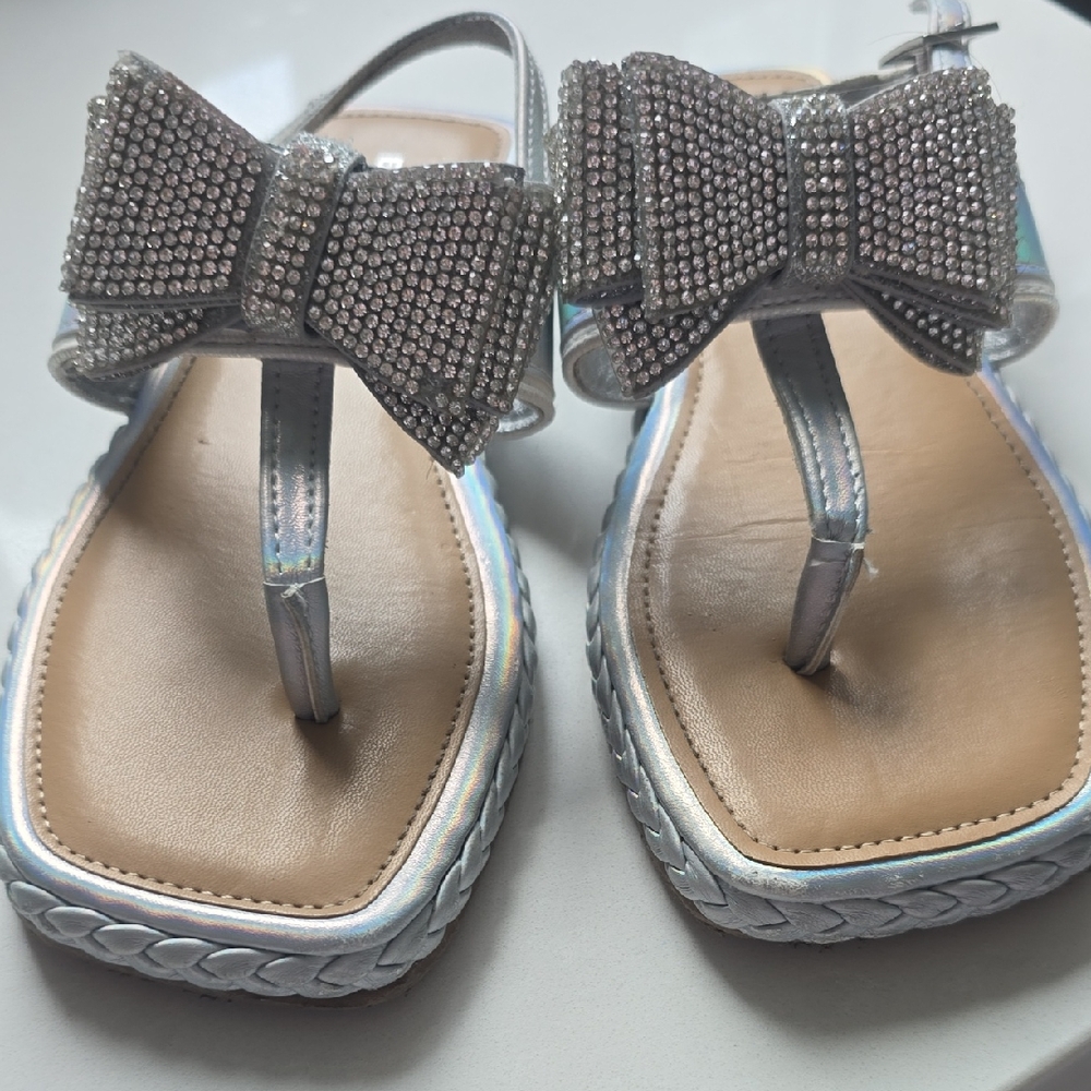 BCBGirls Shimmering Silver Bow Sandals